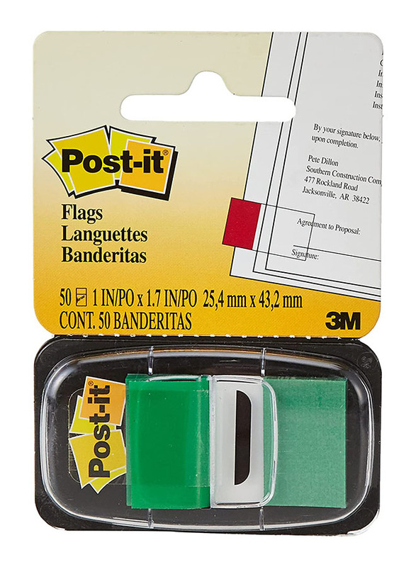 Post-it 680-3 Flags Wide 1 Dispenser, 1 Inch, 50 Sheets, Green
