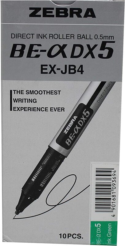 Zebra 10-Piece DX5 Direct Ink Roller Pen, 0.5mm, Green