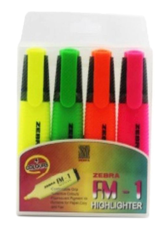 Zebra 4- Piece Text Highlighter, FM-1, Multicolor