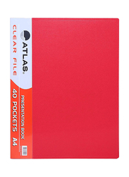 Atlas Clear File Presentation Book, A4-40 Pockets, ATCL007, Red