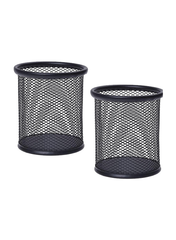 

Deluxe Round Metal Mesh Pen Holder Set, 2 Pieces, AMT9172, Black