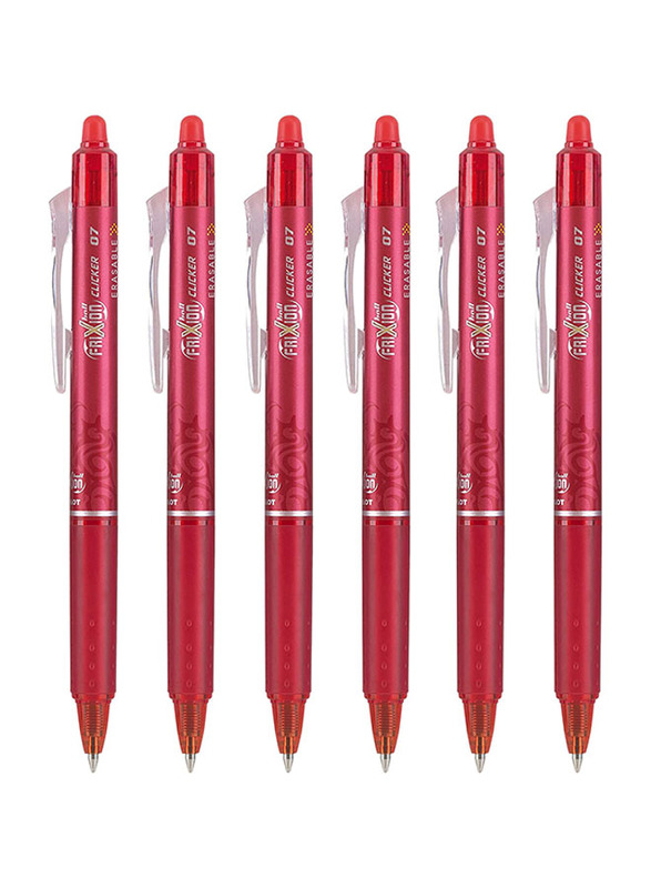 Pilot 6-Piece Frixion Clicker Erasable Rollerball Pen Set, Red