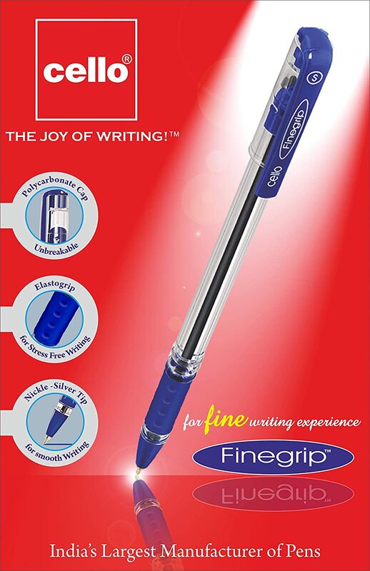 Cello 12-Piece Fine Grip Ball Pen, 0.7mm, Blue