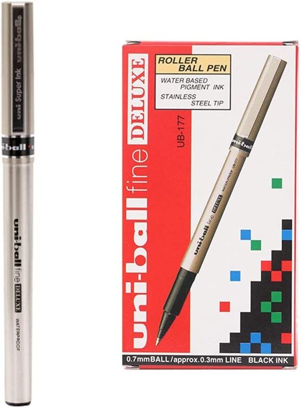 Uniball 12-Piece UB177 Fine Deluxe Rollerball Pen, Black