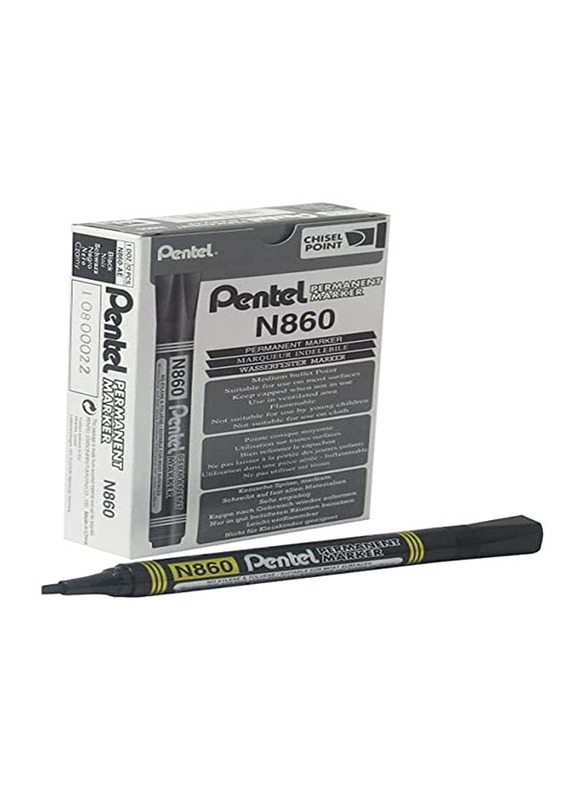 Pentel 12-Piece Chisel Permanent Marker, N860, Black
