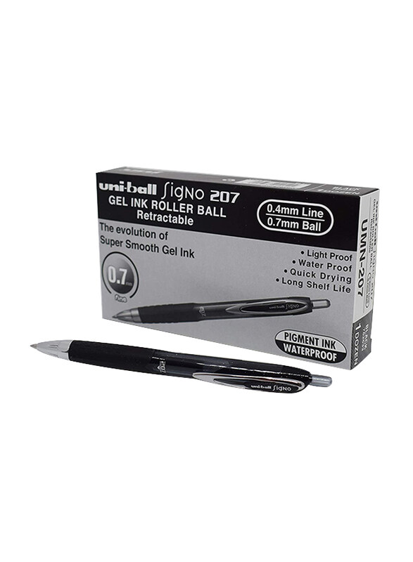 Uniball 12-Piece Signo 207 Gel Retractable Fine Rollerball Pen Set, 0.7mm, 704500, Black