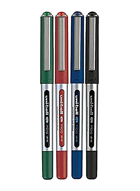 Uniball 4-Piece UB-150 Eye Micro Liquid Ink Rollerball Pen Set, 0.5mm, Assorted Colours