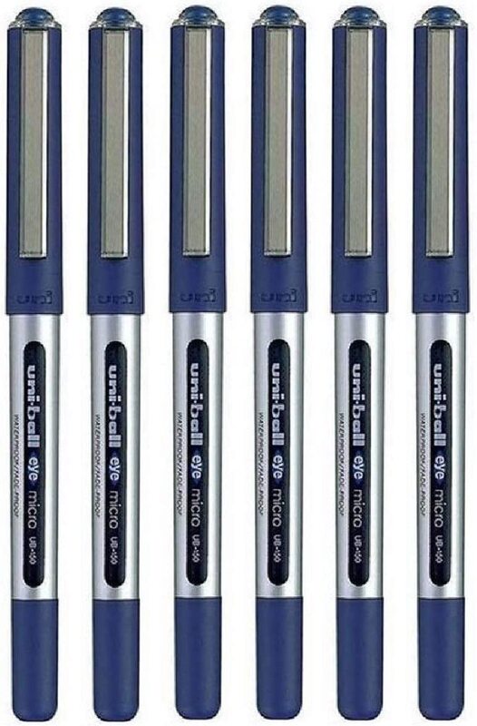 Uniball 6-Piece UB-150 Eye Micro Rollerball Pen, 0.5mm, Blue