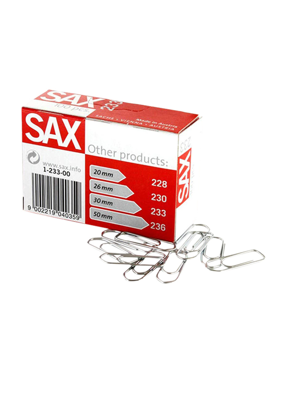 Sax 233 Paper Clip, 100 Pieces, 30mm, Silver