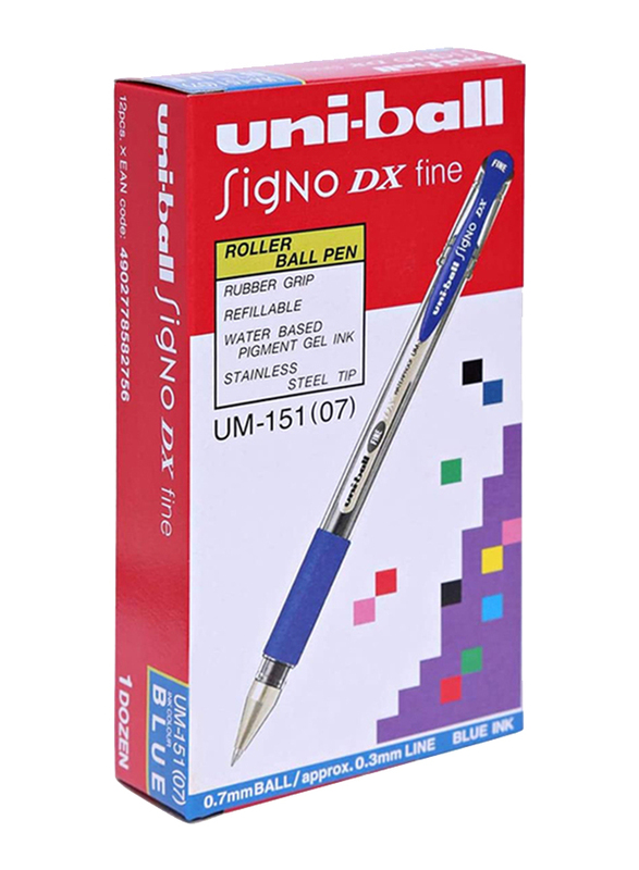 يونيبول طقم أقلام جل مضاد للماء 12 قطعة سيجنو دي إكس ، 0.7 ملم ، UM-151 أزرق