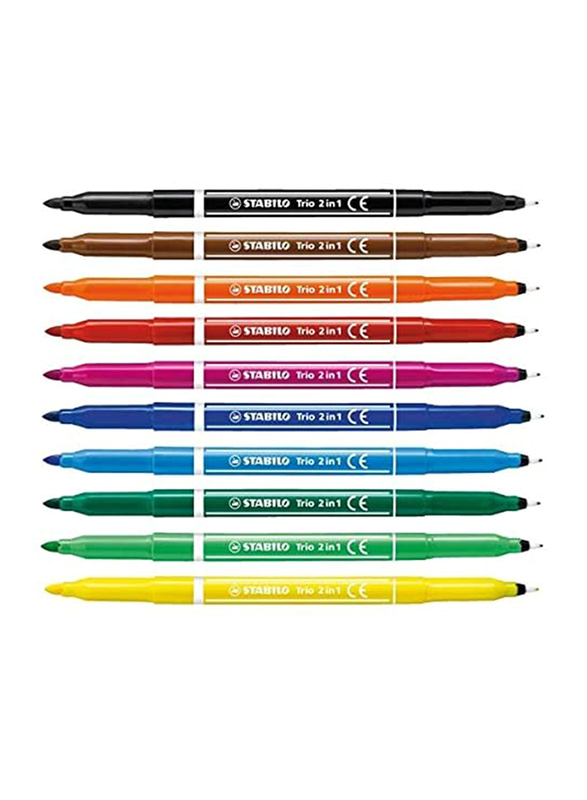 Stabilo 10-Piece 2-in-1 Sketch Pen, Multicolor