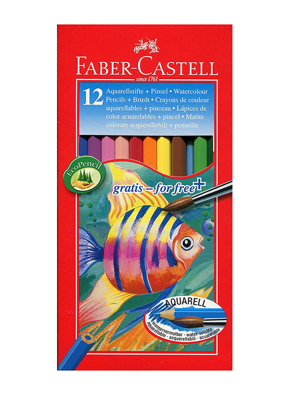 Faber-Castell 12-Piece Aquarelle Water Color Pencils Set, Multicolor