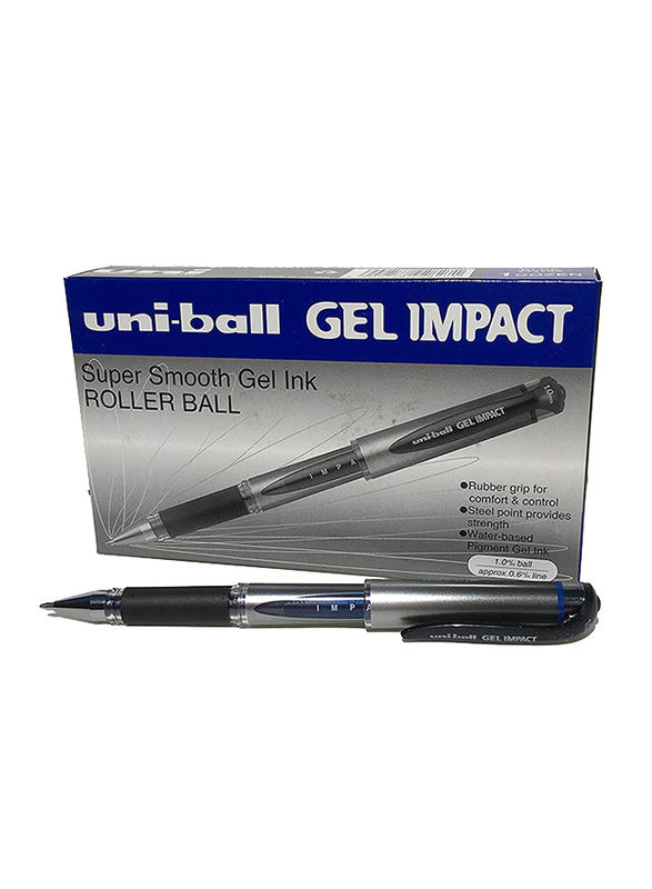 Uniball 12-Piece Signo Impact Gel Pens with Rubber Grip, 1.0mm, Blue