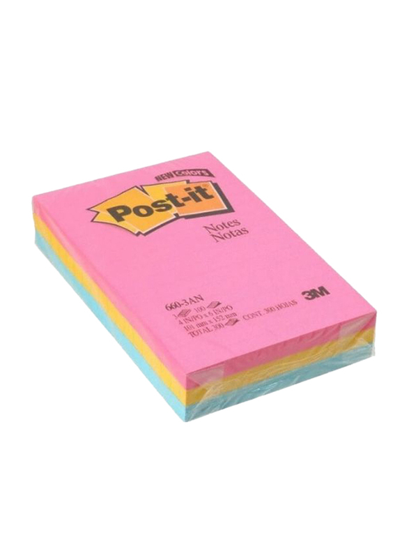 Post-It 660-3AN Cape Town Collection Sticky Notes, 10.6 x 15.24cm, 3 x 100 Sheets, Multicolor