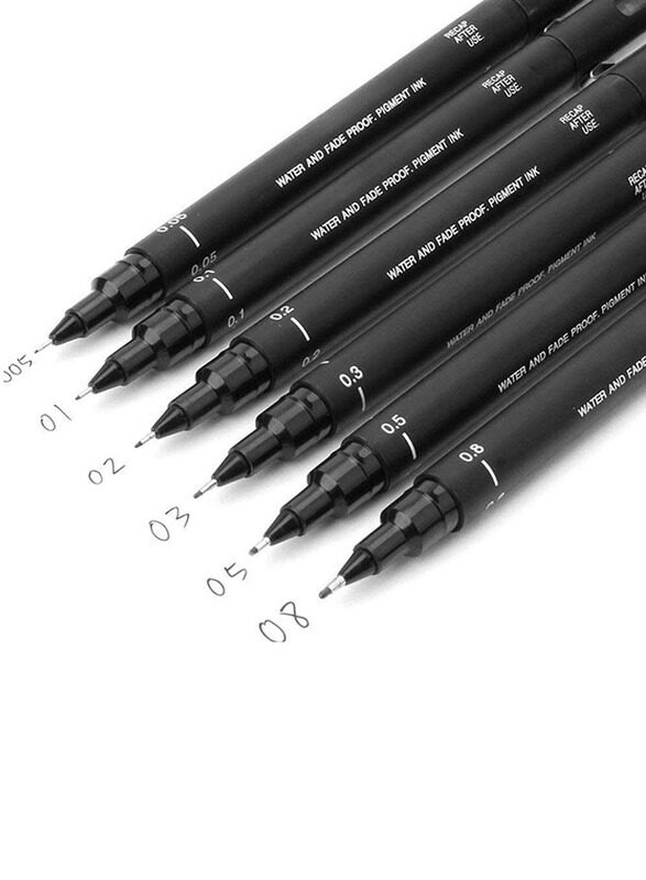 Uniball 6-Piece Pin Fine Line Marker Set, 0.05/0.03/0.1/0.3/0.5/0.8mm, Black