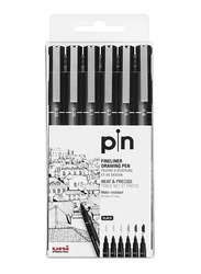 Uniball 6-Piece Pin Fine Line Marker Set, 0.05/0.03/0.1/0.3/0.5/0.8mm, Black