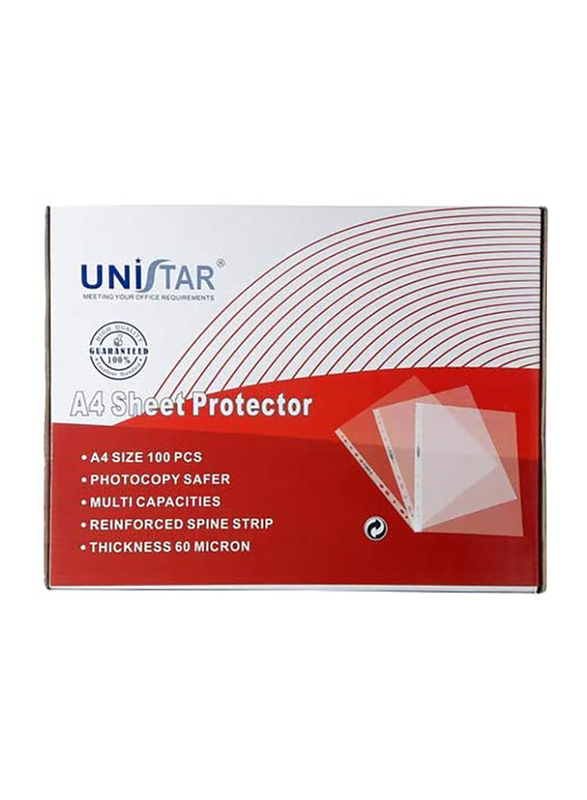 Unistar SP-60M100 60 Micron Sheet Protector, 100-Piece, A4 Size, Clear