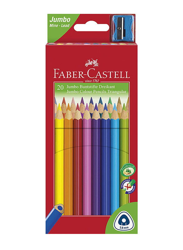 Faber-Castell 20-Piece Junior Grip Triangular Color Pencils Set, Multicolor