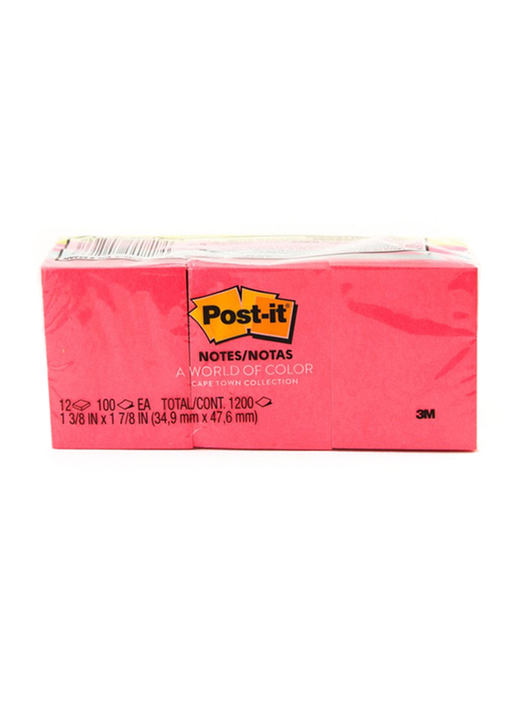 3M Post-it 653AN Neon Color Sticky Notes, 34.9 x 47.6mm, 12 x 100 Sheets, Multicolour