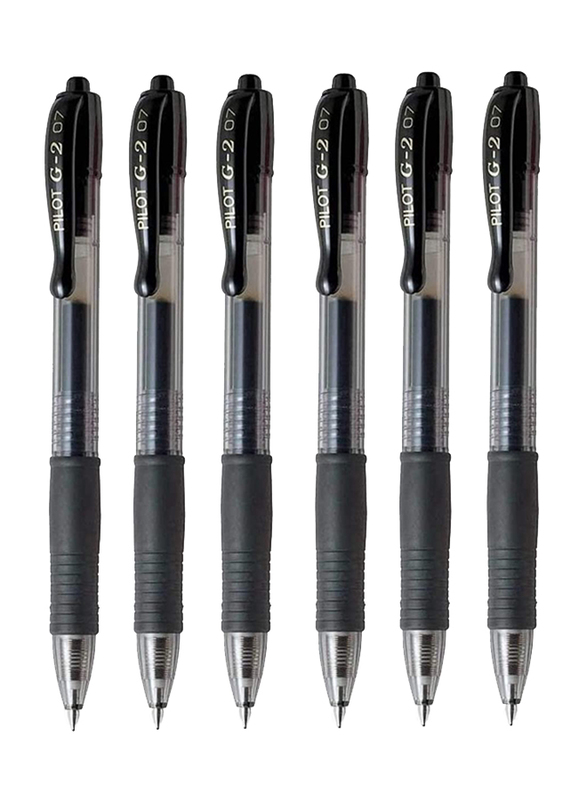 

Pilot 6-Piece Fine Gel Ink Roller Ball Retractable Pen, 0.7mm, 0.39mm Line Width Refillable Set, G2 07, Black