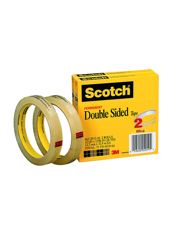 Scotch 665 Double Sided Tape, 12.7mm x 32.9m, 2 Rolls, Clear