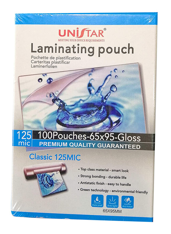 

Unistar 125 Microns ID Card Lamination Pouch, 100 Piece, Clear