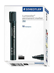 Staedtler 10-Piece Lumocolor Broad Chisel Tip Refillable Permanent Marker, 350-9, Black