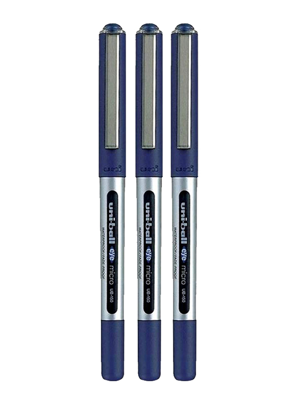 يونيبول 3 قطع طقم أقلام حبر كروية مايكرو آي ، 0.5 مم ، UB-150 أزرق