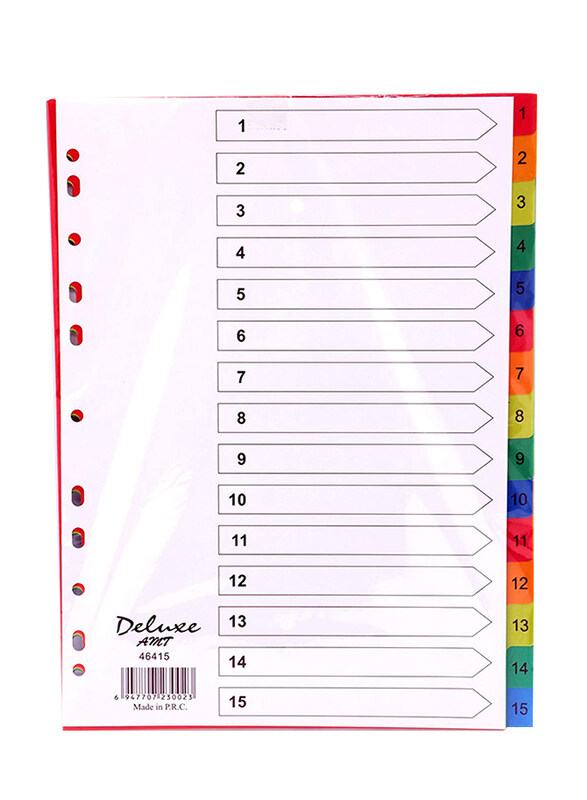 

Deluxe Amt 46415-10SETS Plastic Divider 1-15 Color with Number, A4 Size, Multicolor