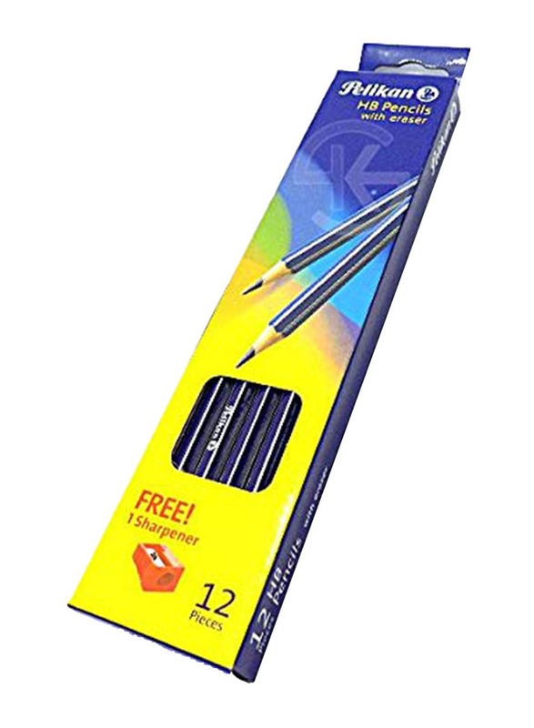 Pelikan 12-Piece HB Pencils with Sharpener and Eraser, Black