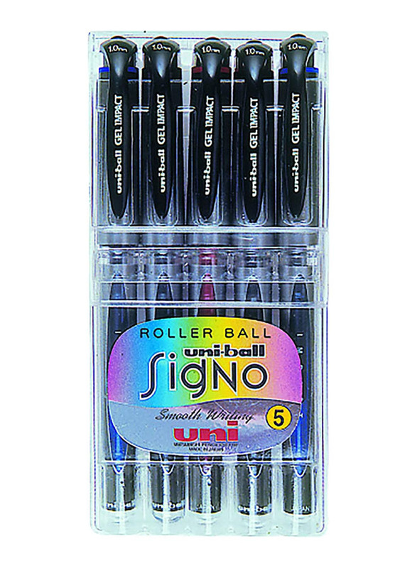 Uniball 5-Piece Signo Gel Impact Roller Ball Pen Set, 1.0mm, MI-UM153S-05C, Multicolour