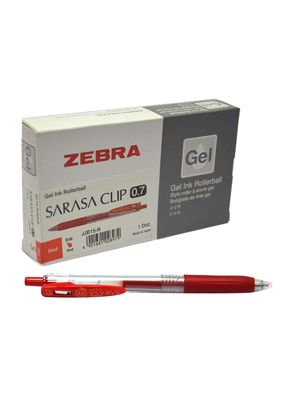 Zebra 12-Piece Sarasa Clip Gel Ink Rollerball Pen Set, 0.7mm, Red