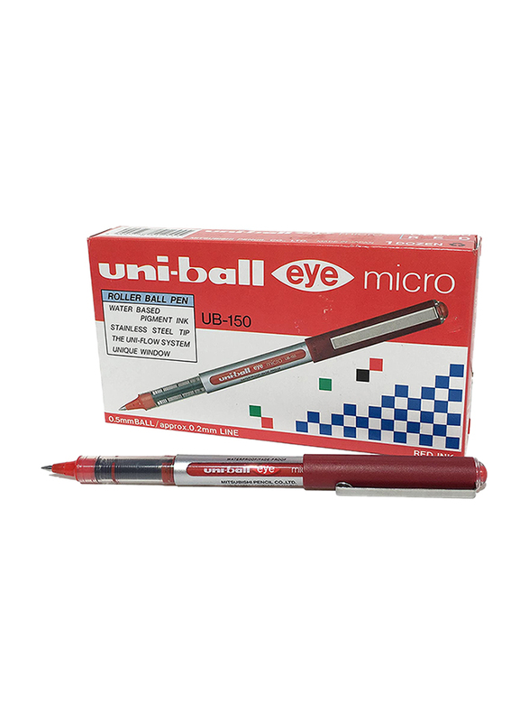 يونيبول 12 قطعة طقم أقلام مايكرو رولر آي ، 0.5 مم ، UB150 أحمر
