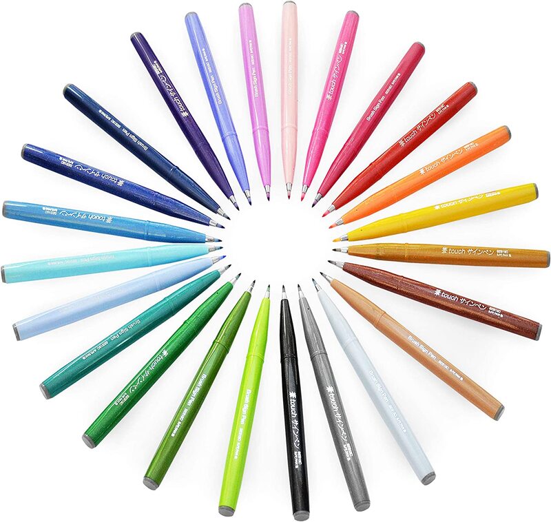 Pentel Calligraphy Brush Sign Pen, 24-Pieces, Multicolour