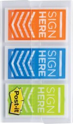 Post-it Message Flags Sign Here, 60 Flags, 682-SH-OBL, Wide Orange/Blue/Green