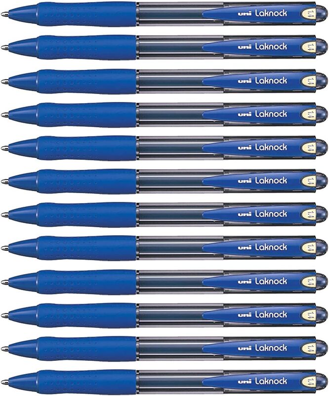 Mitsubishi Uniball 12-Piece La Knock Retractable Wide Point Refillable Ballpoint Pens Set, Blue