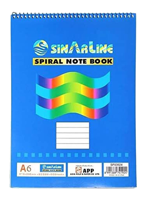 

Sinarline Spiral Pads, 1 x 12 Pads, 50 Sheets, A6 Size, Blue