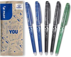 Pilot 5-Piece Frixion Point Erasable Rollerball Tip Pen, 0.5mm, Blue/Black/Green