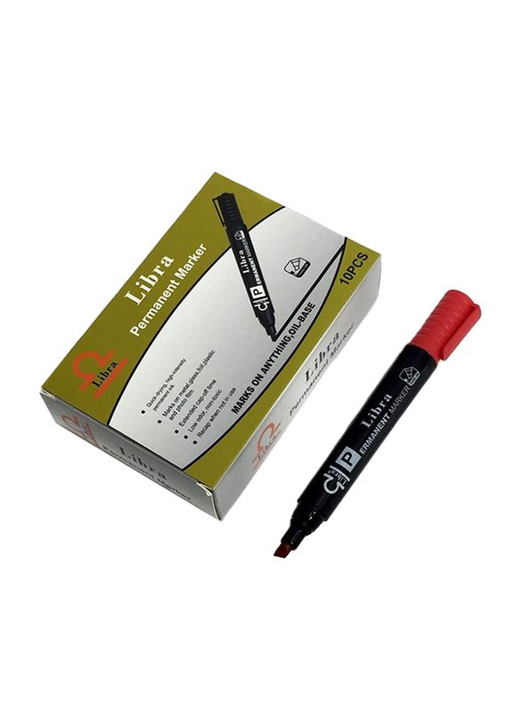 Libra 10-Piece Non-Toxic Oil Base Permanent Marker Set, OS-ST007-011, Red