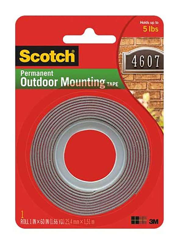 Scotch 411P Outdoor Mounting Tape, 1 in x 5 ft., Grey