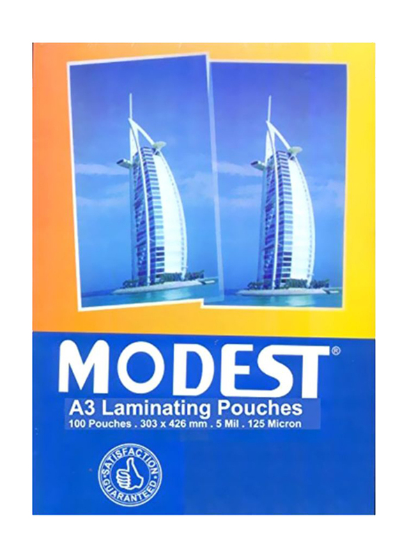 Modest A3 Laminating Pouches, 125 Micron, 100 Pieces, Multicolor