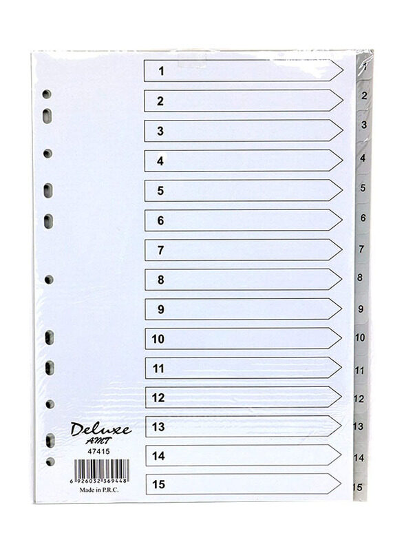 

Deluxe Plastic 1-15 Divider with Number, A4, Grey