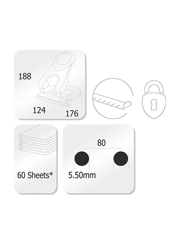 Kangaro 60-Sheets Capacity Paper Punch, PERFO60, Black