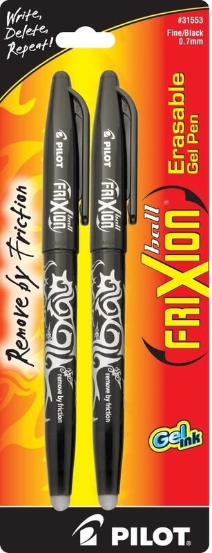 Pilot 2-Piece Frixion Erasable Ball & Refillable Gel Ink Fine Point Pens, 31553, Black