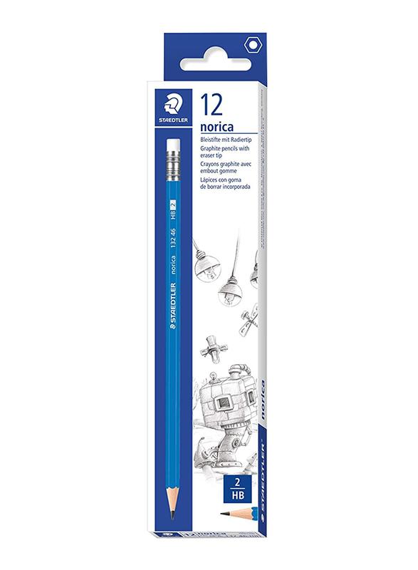 Staedtler 12-Piece Norica 132 Pencils with Eraser Set, PKT ST-132-46-A53, Black