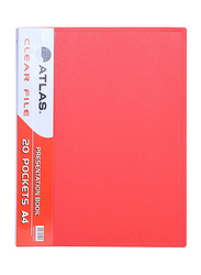 Atlas Clear File Presentation Book, A4-20 Pockets, ATCL001, Red