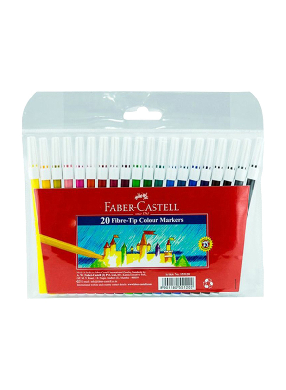 Faber-Castell 20-Piece Fiber Tip Color Pen Set, Multicolor