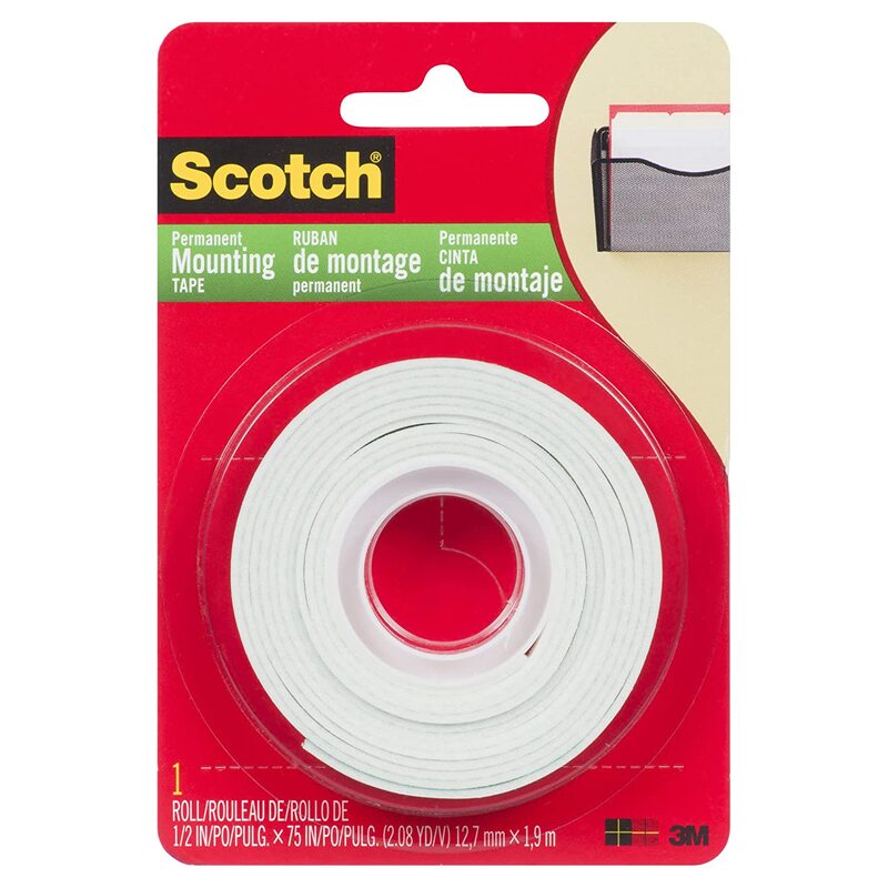 Scotch Indoor Mounting Tape, 1/2x75-In, 1-Roll, 110, White