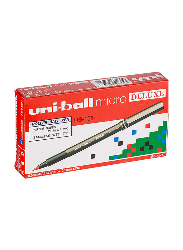 Uniball 12-Piece Micro Deluxe Rollerball Pen, Red