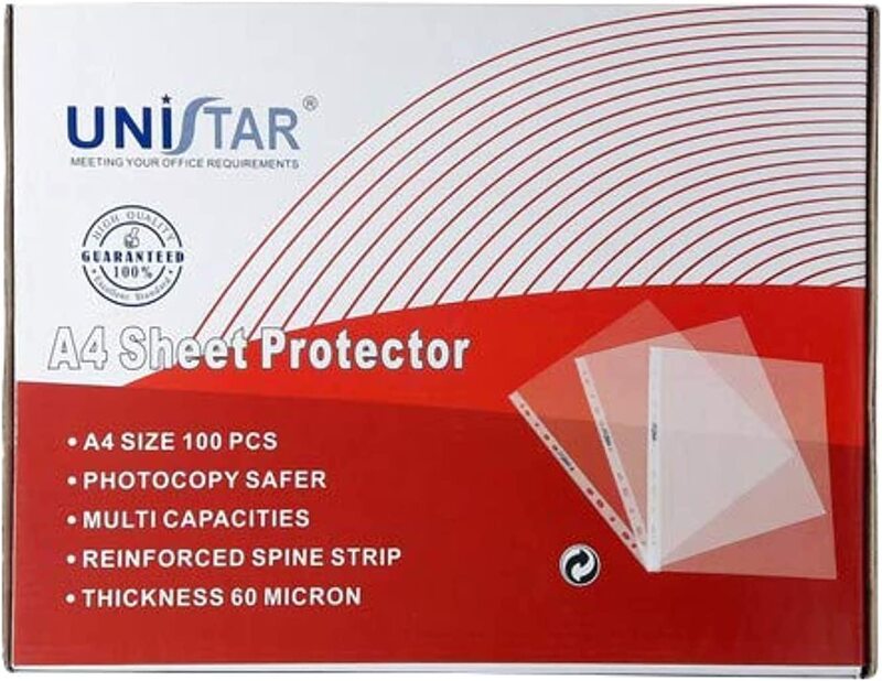 Unistar 60 Micron A4 Punched Pocket, 100 Pieces, Clear